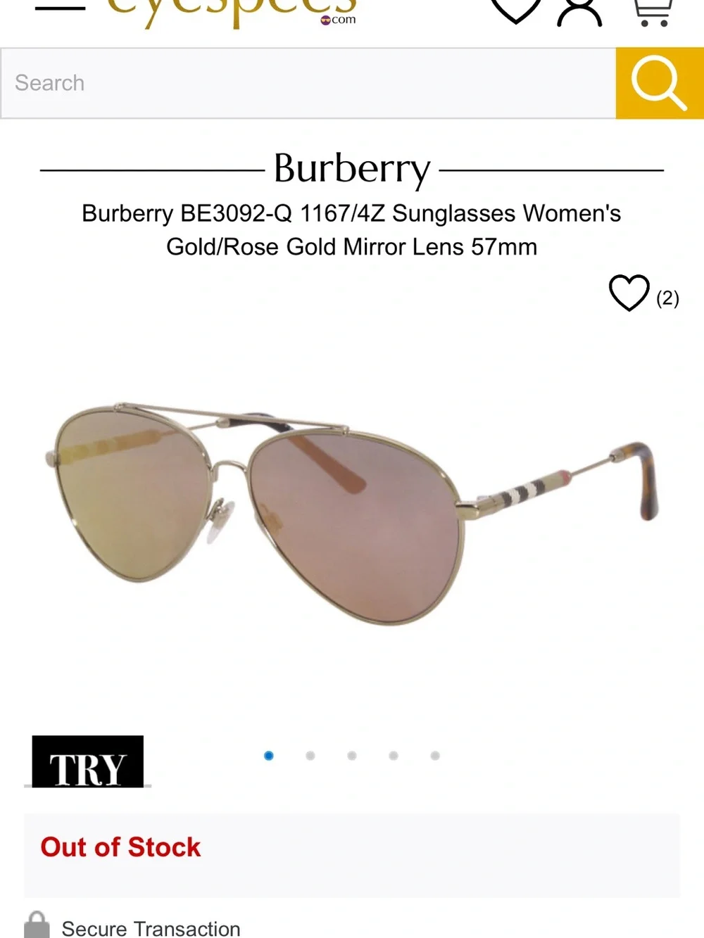 Burberry Gold Frame Aviator
